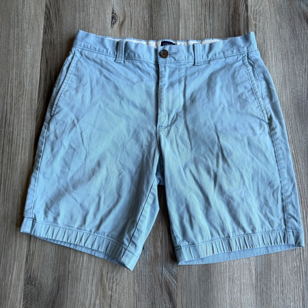 J. Crew Mens Chino Shorts Light Blue 9 Inch Inseam Sz 30 Stretch Cotton